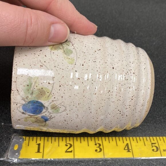 Vintage Pottery Dessert Snack Breakfast Plate & Creamer Blue Beige Earthenware - Picture 13 of 13